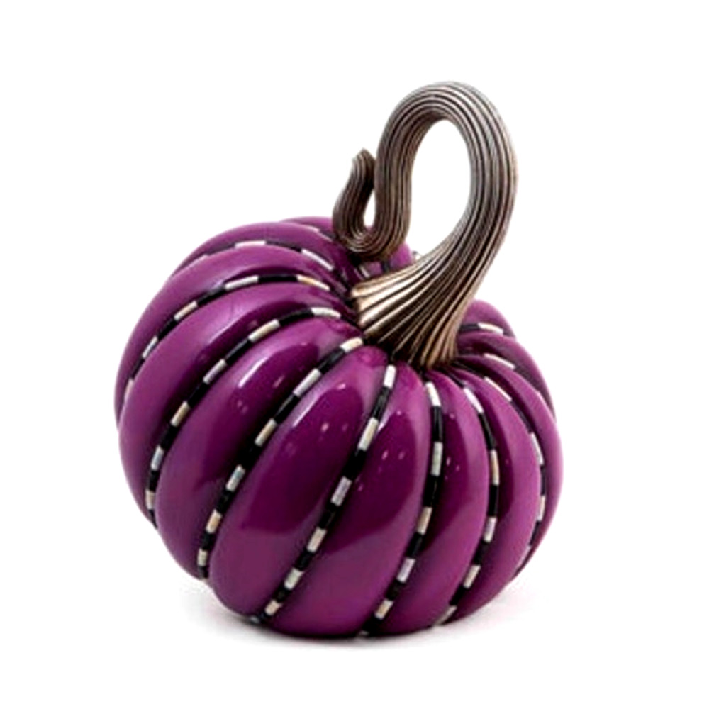 NEW Mackenzie Childs Plum Piped Pumpkin Hand Painted in Original Box